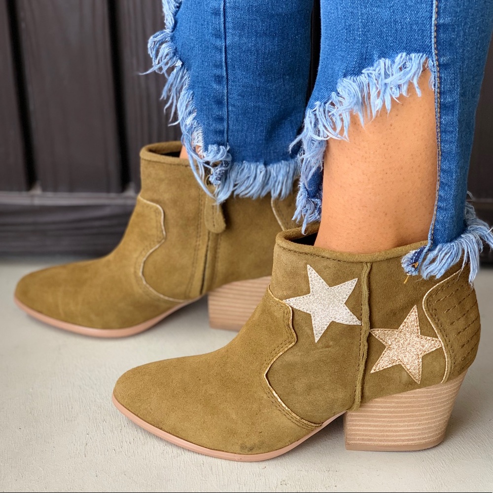Glitter Star Embellished Suede Western Ankle Boot - Picture 1 of 4